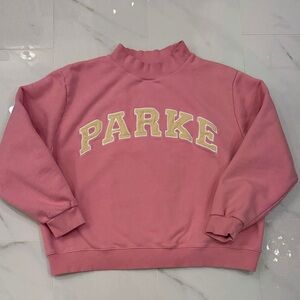 Parke Mockneck Sweatshirt XXL Strawberry Lemonade pink with yellow letters